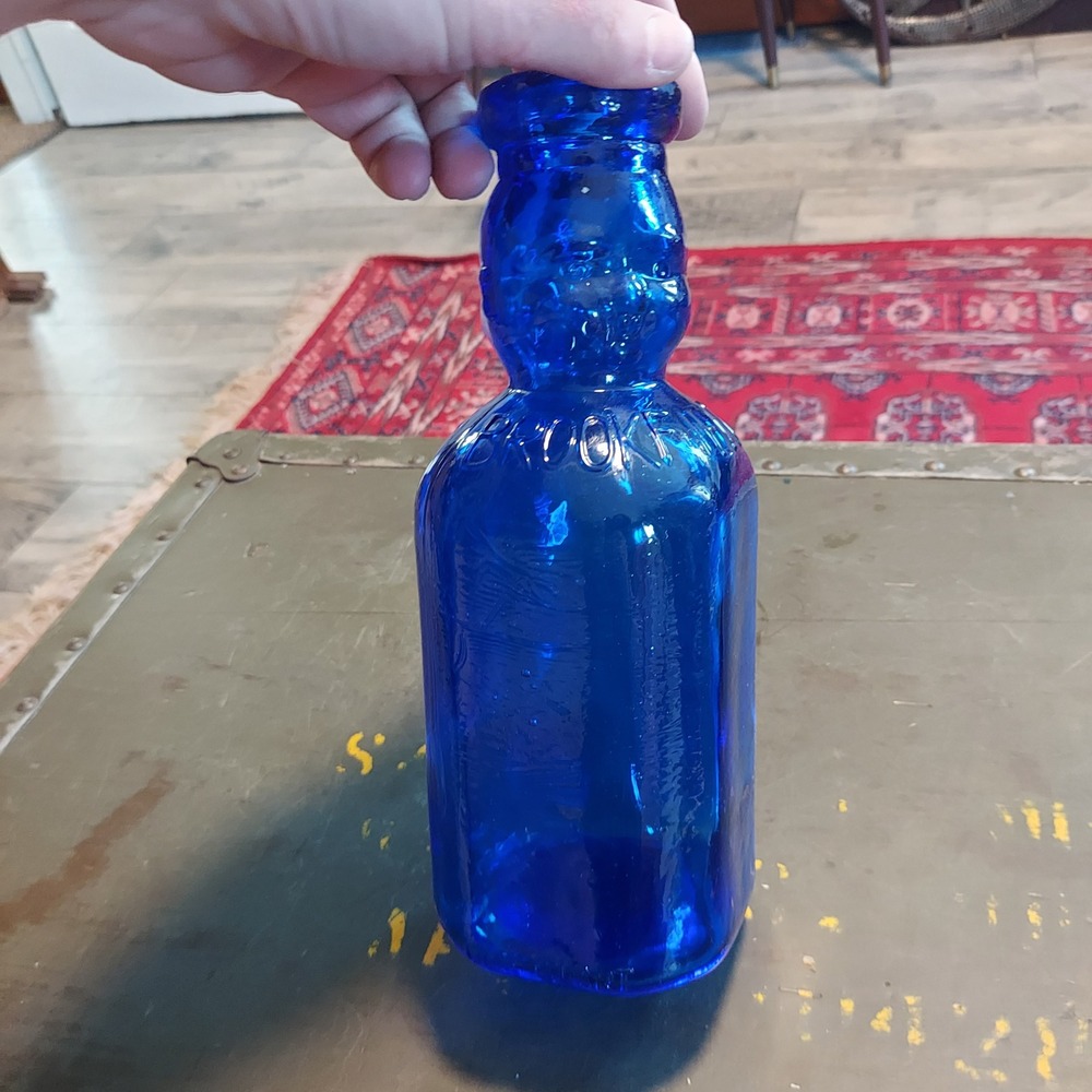 Brookfield Baby Top Cobalt Blue Figural Glass Bottle 9.5 Inch Decorative Vintage